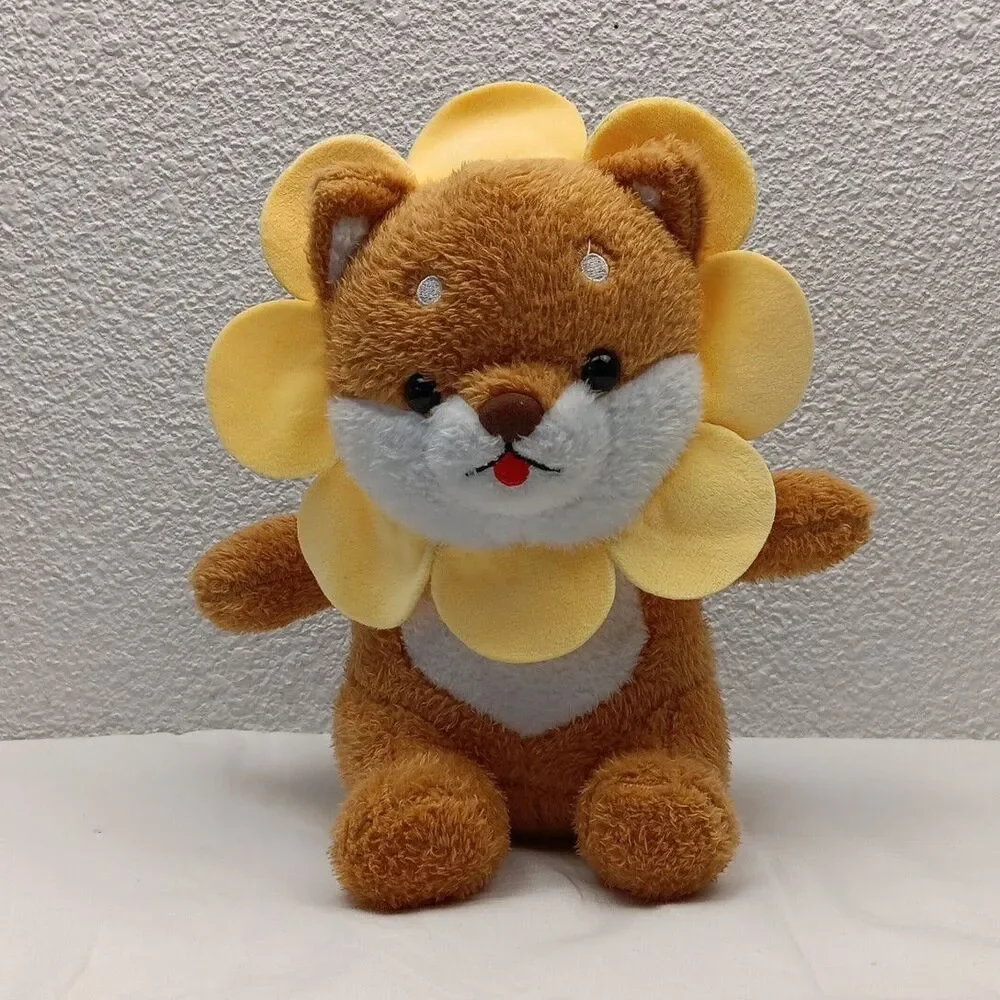 Sunflower Bear Plush Sitting Tan Cub Yellow Petals Amusing Stuffed Animal